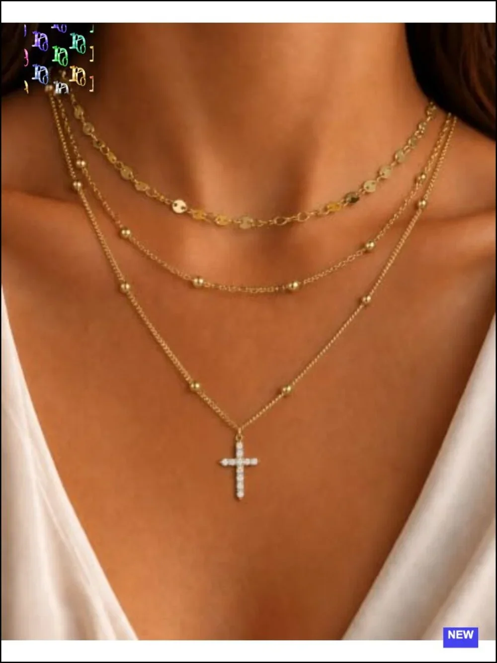 3 Pcs 14K Gold Plated Layered Gold Necklaces Stack Set with Cubic Zirconia